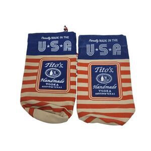 Tito's Handmade Vodka Patriotic Burlap Bag Pouch Bottle Cover Gift Cheers USA